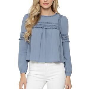 American Eagle High Neck Babydoll Blouse Blue Women’s Size Small NWT